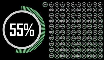 Set of circle percentage diagrams from 0 to 100 ready-to-use for web design, user interface UI or infographic indicator vector