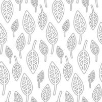 Seamless botanical pattern with silhouette hand drawn green leaves on white. Abstract floral texture. Wrapping paper. Coloring vector