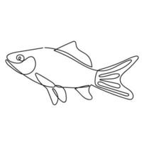 pescado dibujado en uno línea en blanco. submarino animal. diseño para logo, tatuaje. vector