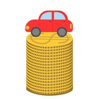 A red car on a stack of golden dollar coins. Buying a car. financial spending vector