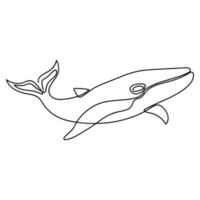 Whale drawn in one line on white. Underwater animal. Mammal of the oceans. Design for logo, tattoo. vector