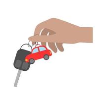 Hand with car keys with a red key fob on a white background. clip art vector