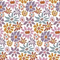 Retro hand drawn flower seamless pattern. 60s -70s style . Amazing groovy flower background. Template for fashion prints vector