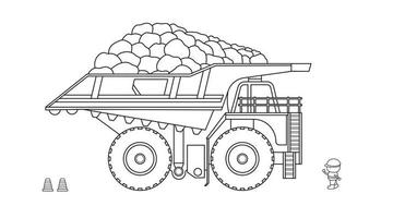 Hand drawn color children construction large size mining truck carrying rocks clipart vector