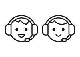 Call center line art icon, customer support help service symbol. Face with headset. Operator call center, agent, account manager. Helpline. Vector outline illustration