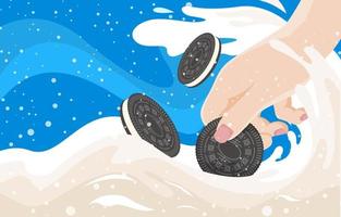 Black Cookies And Milk Background vector