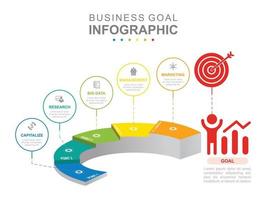 Infographic business template. 6 Steps Modern Target diagram with staircase. Concept presentation. vector