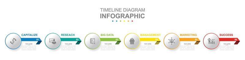 infografía negocio modelo. 6 6 pasos moderno cronograma diagrama calendario con flechas concepto presentación. vector