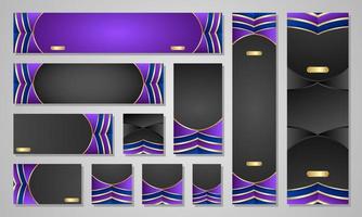 Set of banners with space for text. Abstract purple backgrounds, Advertising, Social media templates with Vertical, Horizontal and Square. vector