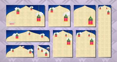 Set of creative web banners and Social media template with islamic background design. Vertical, horizontal and square template. eps10. vector