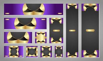 Black and purple blue background with a frame. Set of banners with space for text. Abstract purple backgrounds, Advertising, Social media templates with Vertical, Horizontal and Square. vector