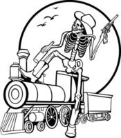 line art of a skull riding a train vector