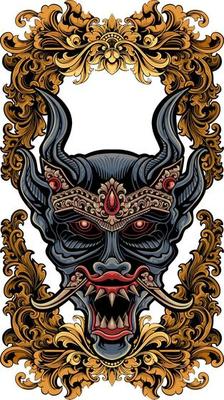 devil mask with ornament frame