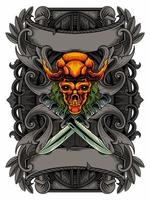 skull head with engraving background vector