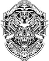 line art of skull with eagle vector