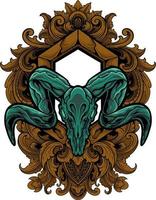 goat head design vector with ornament