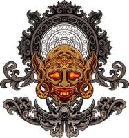 bald devil design vector with ornament background