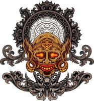 bald devil design vector with ornament background