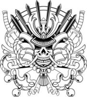 line art of yasuke japanese samurai vector