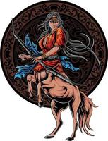 horse goddess design vector with circle ornament