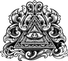 line art triangle with ornate carving vector