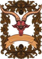 goat head vector design with ornament frame