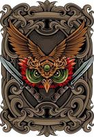 owl head vector design with ornament