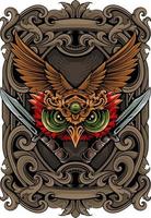 owl head vector design with ornament