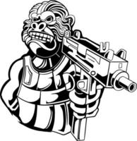 vector sketch of armed monkey