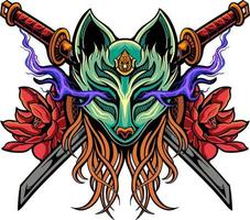 fox mask vector design with sword