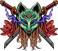 fox mask vector design with sword