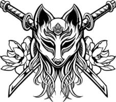 line art of fox mask with sword vector