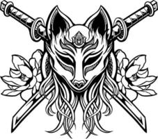 line art of fox mask with sword vector