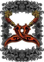 traditional weapon vector design with ornate carved frame
