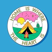 Home is Where the Heart is Sticker Travel Adventure in Retro Groovy style Nostalgia vector