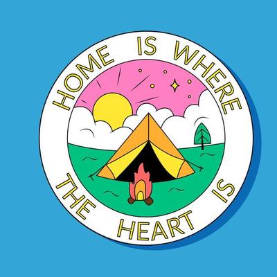 Home is Where the Heart is Sticker Travel Adventure in Retro Groovy style Nostalgia