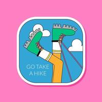 Go Take a Hike Sticker Travel Adventure in Retro Groovy style Nostalgia vector