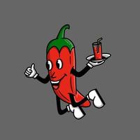 red pepper with with drink vintage illustration cartoon vector