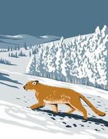 Cougar in Boulder Colorado During Winter Side View WPA Poster Art vector