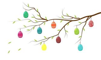 Branch with Leaves and Hanging Eggs. Easter Card vector