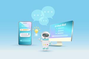 AI chat bot on computer generate smart solution answer to user. Artificial intelligence robot answer questions provide smart refinement conversation and ideas. 3D vector. vector