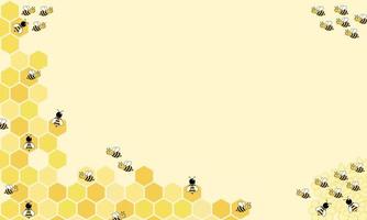 Honeycomb or beehive with bees  on light yellow background. Vector Background.