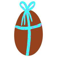 Hand drawn Easter egg present decorated with pattern and ribbon,holiday decor element for greeting card,invitation,background decor.Traditional egg in flat style isolated on white background vector