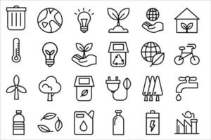 Eco friendly related thin line icon set in minimal style. Linear ecology icons. Environmental sustainability simple symbol vector