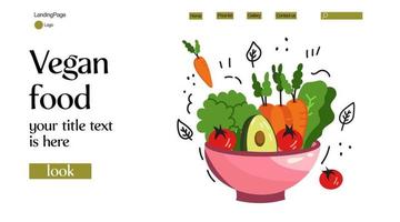 vegano comida sitio web antecedentes. aislado Fruta y vegetal ensalada plato icono. vector