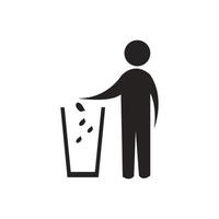 basura lata icono plano diseño icono sólido, glifo, negro. vector