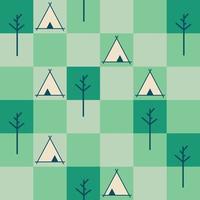 Vector seamless pattern with trees, tents and camping concept.