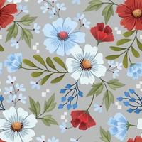 Colorful hand draw flowers design seamless pattern vector