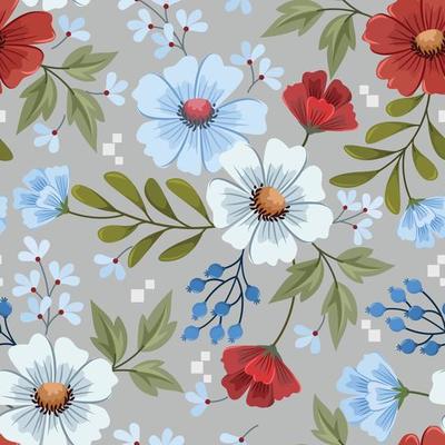 Colorful hand draw flowers design seamless pattern
