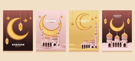 Ramadán kareem con papel cortar estilo diseño modelo con diferente color vector ilustración